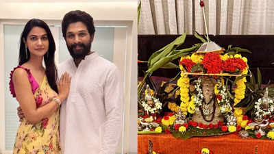 Ganesh Chaturthi 2023: Allu Arjun and Sneha Reddy exude effortless elegance with their ethnic couple style