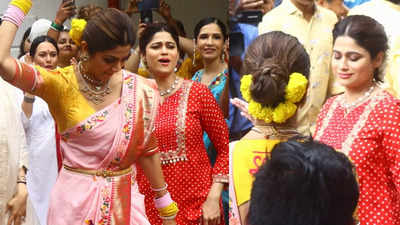 Watch: Shilpa Shetty Kundra, Shamita Shetty dance their hearts out on dhol beats during Ganpati visarjan