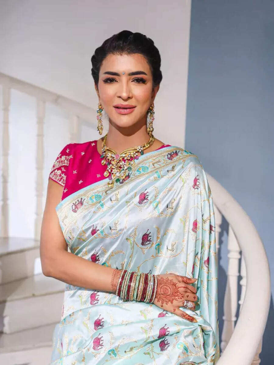 Lakshmi Manchu in Aubergine Lapel Jacket Set with Crop Top and Flared Pants