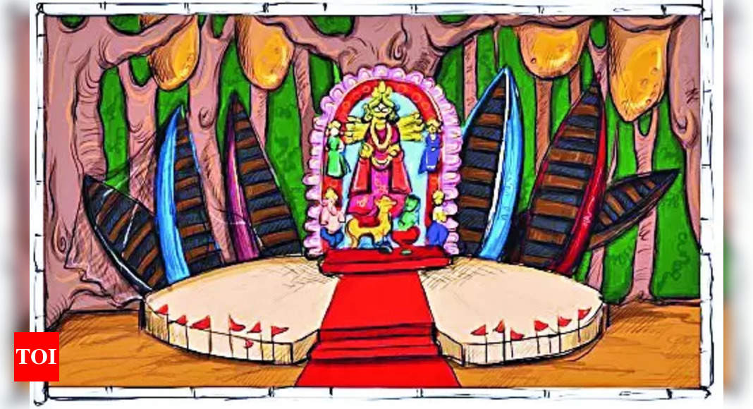 How to Draw Durga Puja Scenery