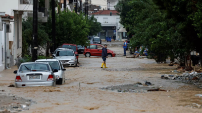 Flooded homes, streets as another storm hits battered central Greece