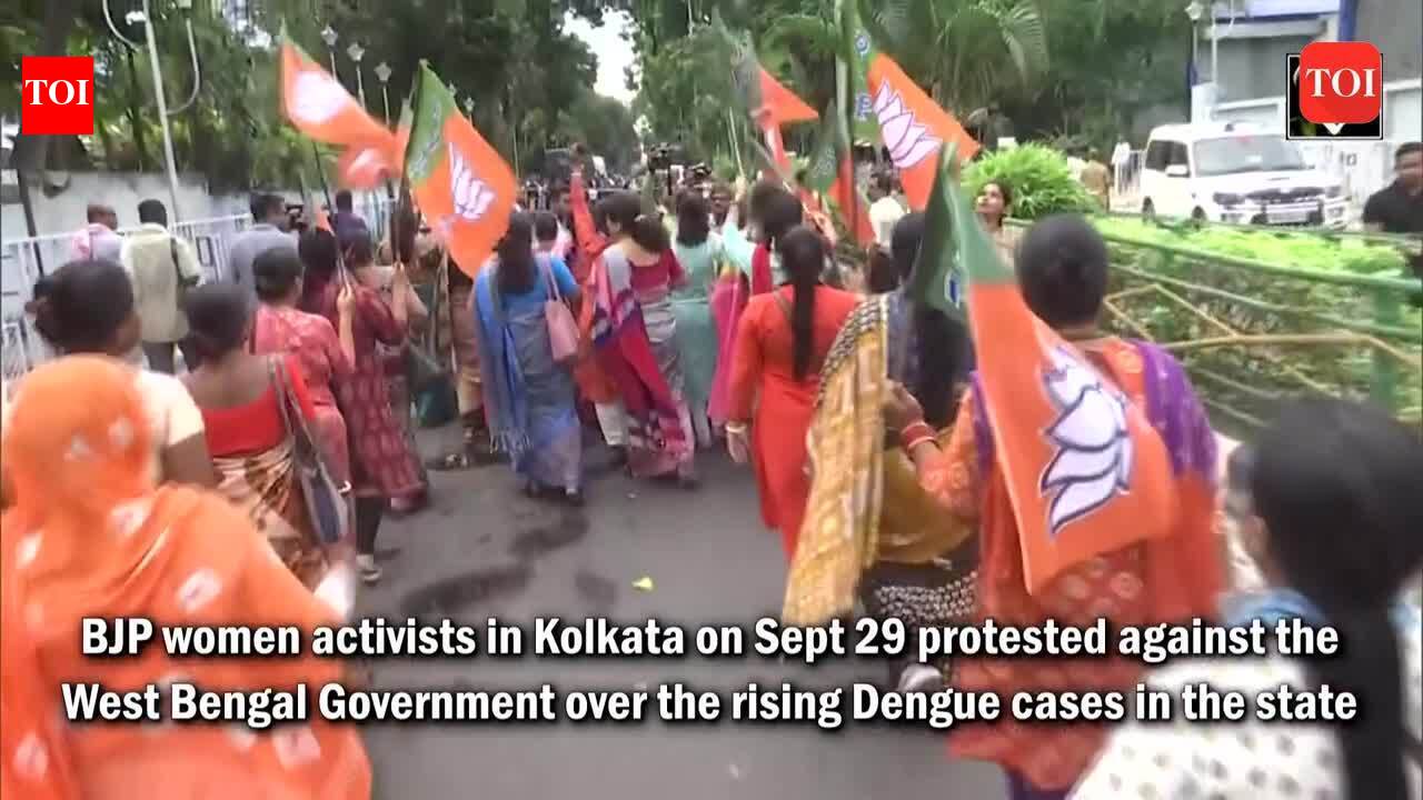 BJP women workers hold protest with mosquito nets against rising Dengue ...