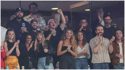 Taylor Swift cheers Travis Kelce at NFL game with Ryan, Blake, Sophie, Hugh