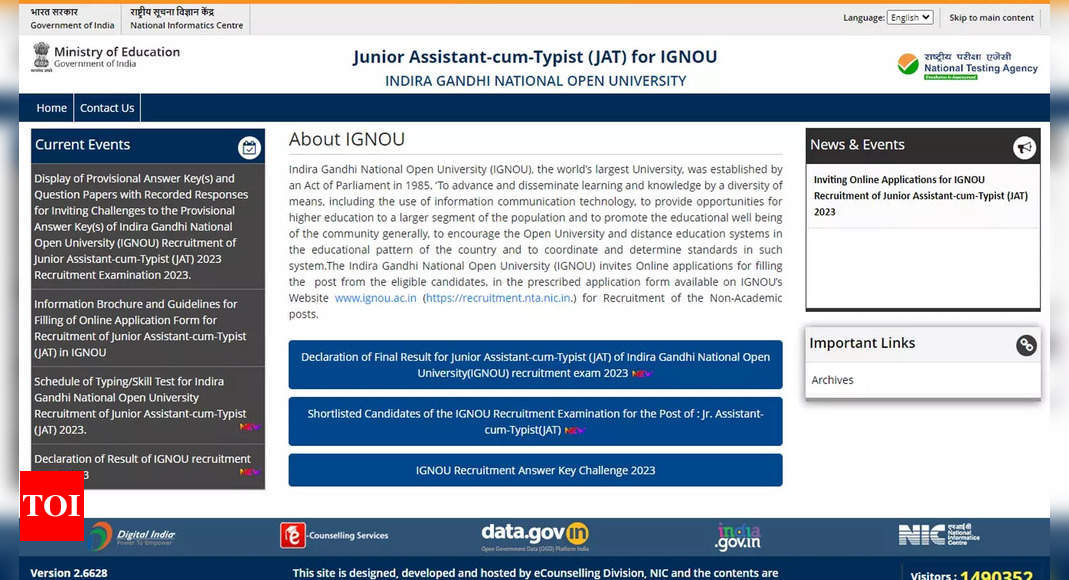 IGNOU JAT Final Result 2023 Released on recruitment.nta.nic.in; Download here