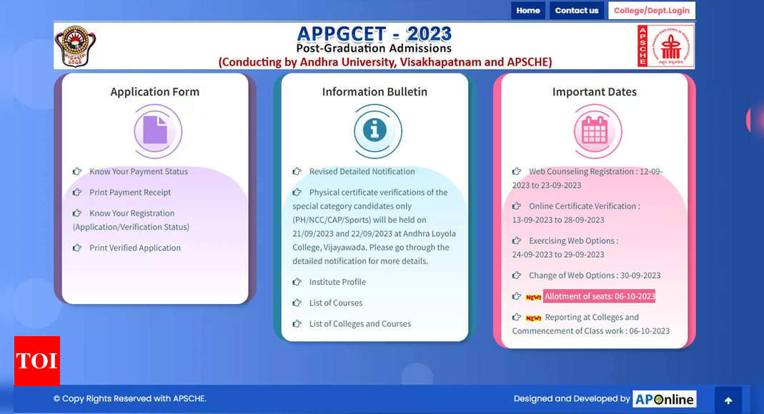 AP PGCET 2023 seat allotment result released at pgcet-sche.aptonline.in ...