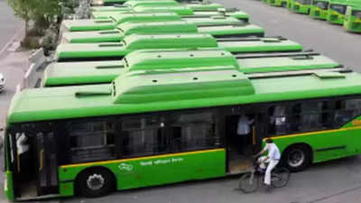 Delhi Transport Corporation bus marshals block road over non-payment of dues