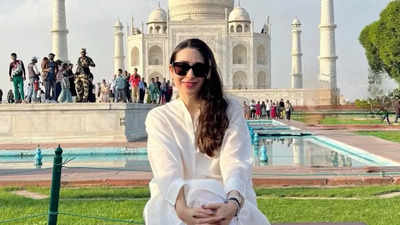 'Mesmerising as ever', says Karisma Kapoor as she poses in front of Taj Mahal; fan calls her 'white beauty'