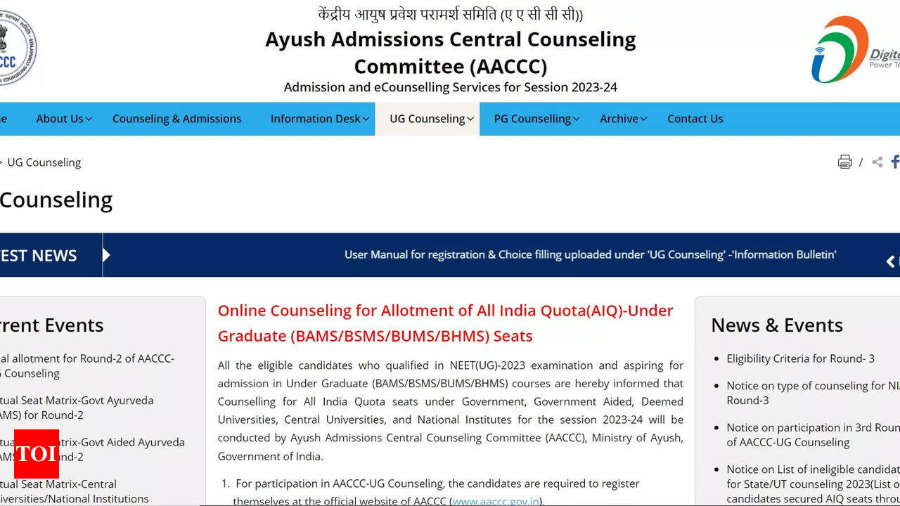 AYUSH NEET UG Counselling 2023 Round 3 registration begins