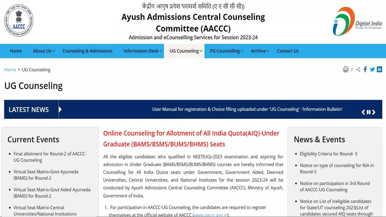 AYUSH NEET UG Counselling 2023 Round 3 registration begins