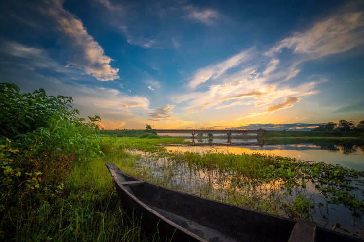 River Island of Majuli in midstream of Brahmaputra River in Assam