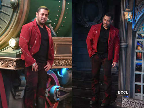 Salman Khan sports a bright red jacket as he shoots for Bigg Boss 17; see  pics - Times of India