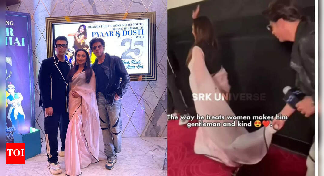 SRK wins hearts as he holds Rani's saree and walks - WATCH