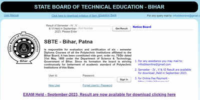 SBTE Polytechnic Result 2023 Out At Sbteonline.in; Check Bihar Diploma ...