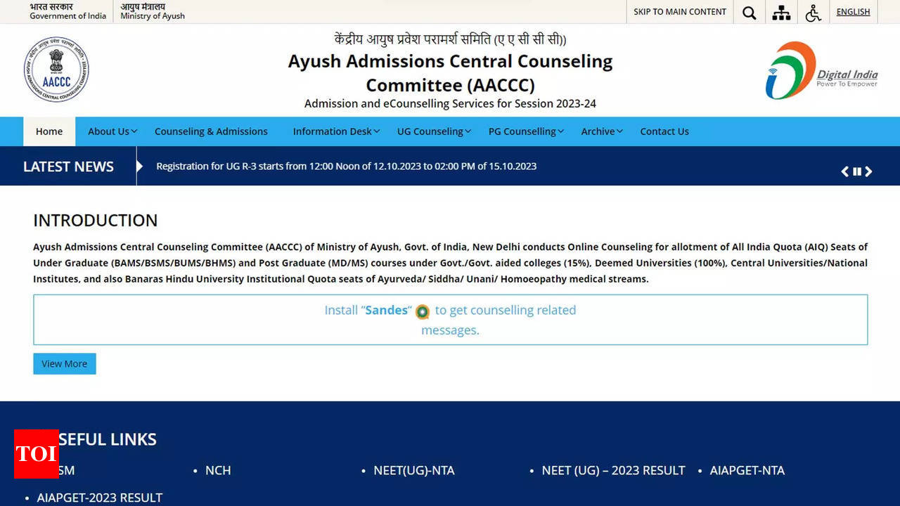 AYUSH NEET UG counselling 2023 round 3 result likely to be