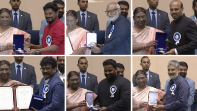 69th National Film Festival: S.S. Rajamouli, MM Keeravani, Prem Rakshith, Srinivas Mohan, and Kaala Bhairava receive National Awards for 'RRR' - See pics