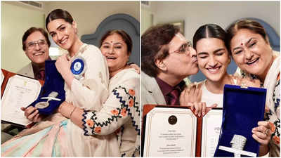 Kriti Sanon makes her parents proud, poses with them post her National Award win - Pics inside