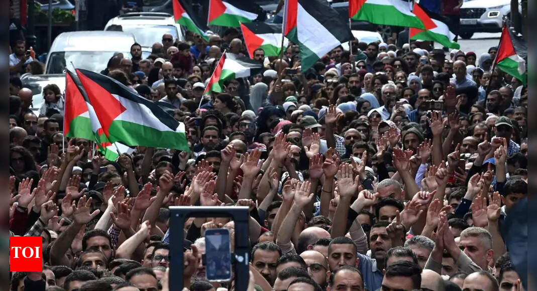 Hundreds protest in West Bank after Gaza hospital strike