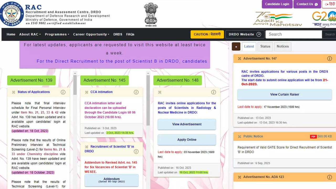 DRDO Recruitment 2023 Short notice for 51 Scientist vacancies