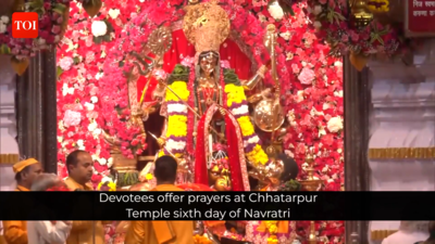 Devotees offer prayers at Chhatarpur Temple on sixth day of Navratri