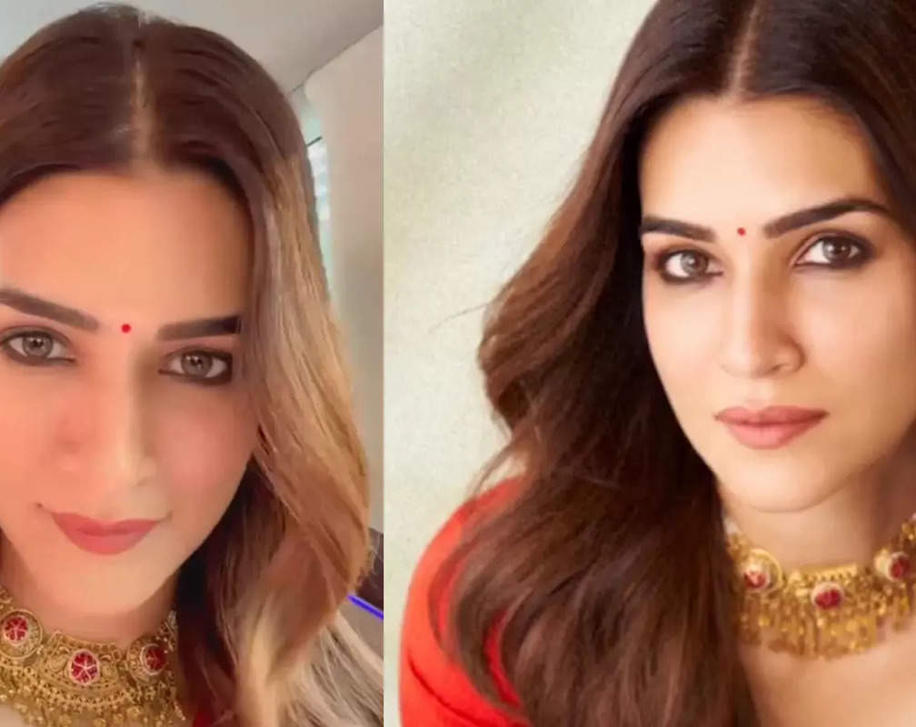 
Kriti Sanon exudes elegance in a red and white saree
