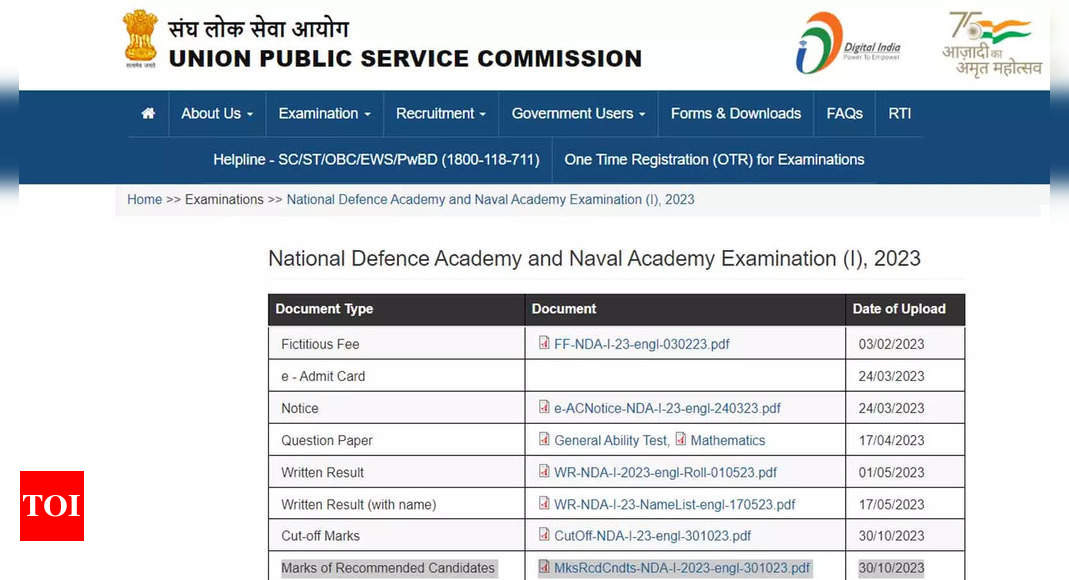 UPSC NDA & NA 1 2023 Result: Marks of recommended candidates released; Shivraj Singh Pachhai claims top position with 1002 marks