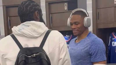 Watch: Russell Westbrook reacting as James Harden entered LA Clippers locker room