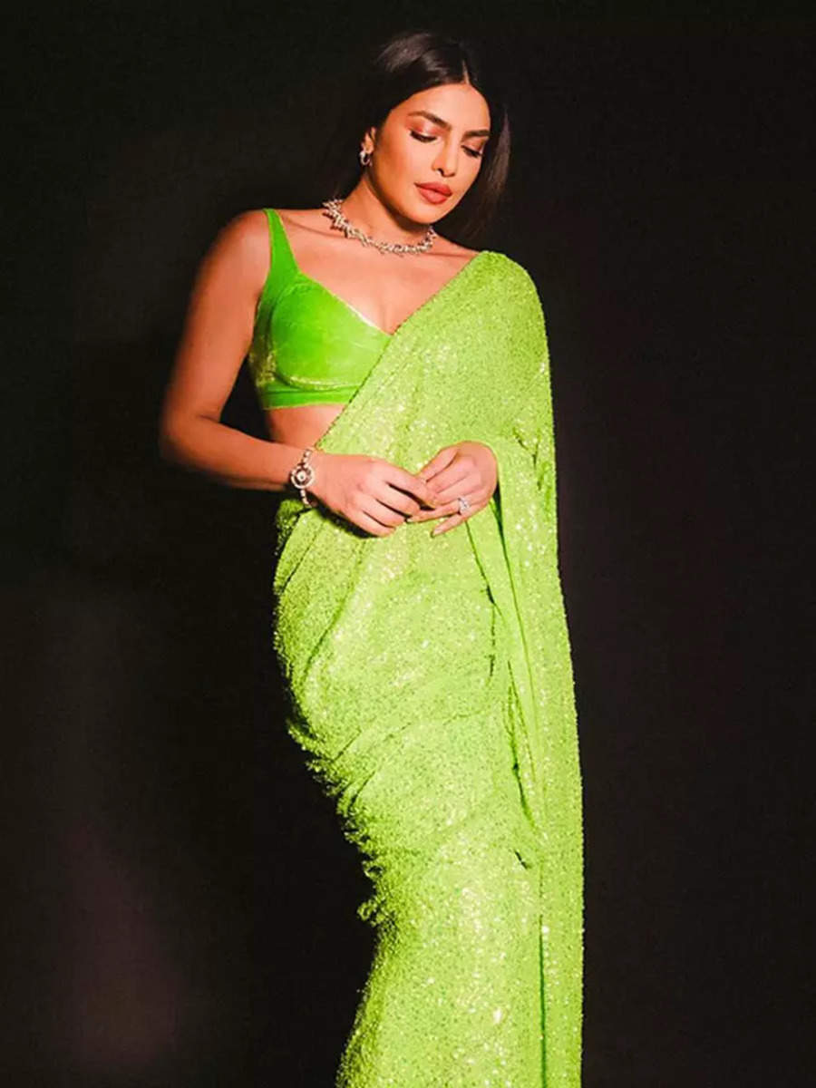 Priyanka Chopra exudes 'Desi Girl' vibes in neon green saree | Times of ...