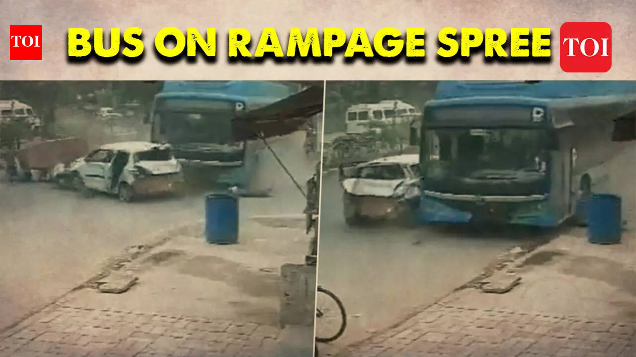 Caught on CCTV: Delhi bus on rampage, rams car, crashes into parked scooters