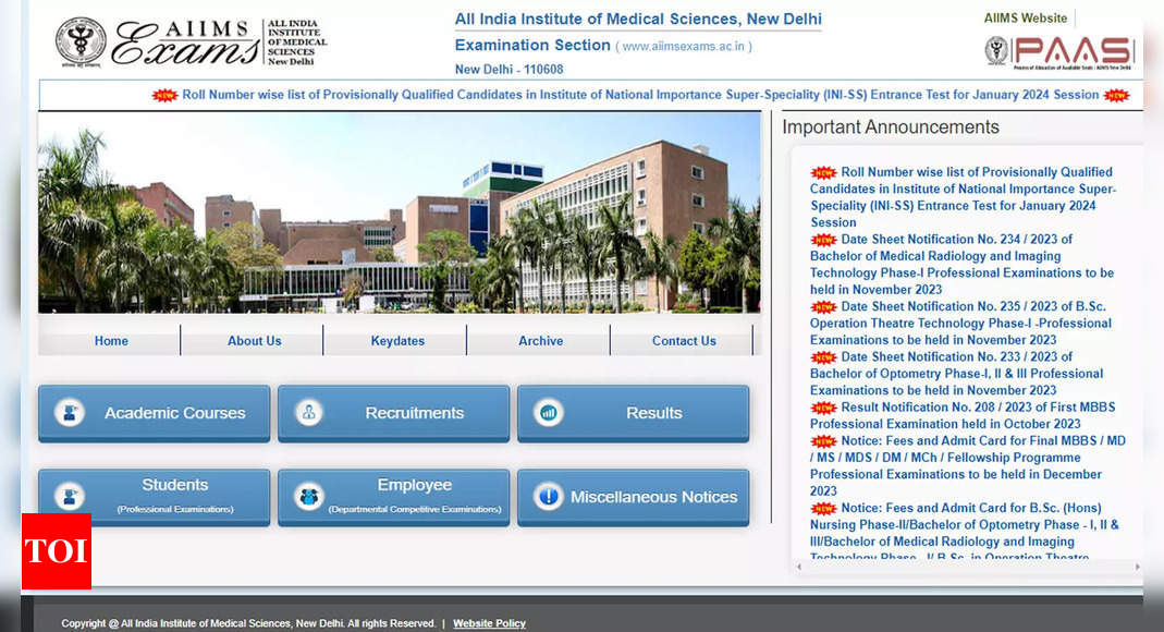 AIIMS INI-SS January 2024 result announced at aiimsexams.ac.in; download here