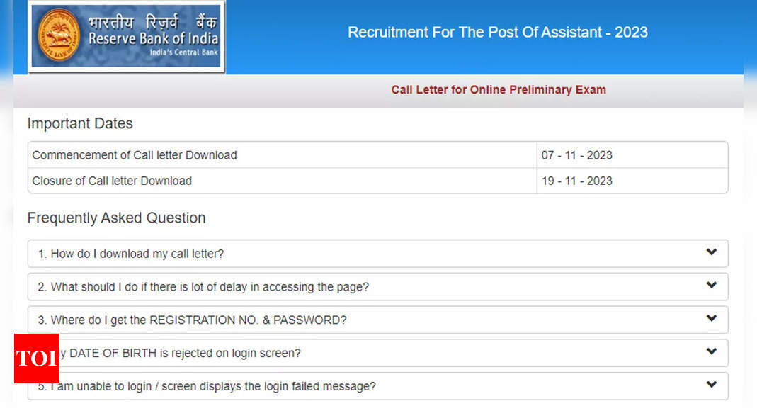 RBI Assistant Admit Card 2023 released on rbi.org.in; download here