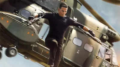 Singham Again new still: Just Akshay Kumar jumping off a helicopter wielding two machine guns - view pic