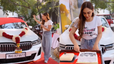 Krystle D'souza welcomes home a lavish car on the festive day of Dhanteras