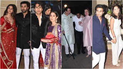 Alia Bhatt, Ranbir Kapoor, Sara Ali Khan, Karisma Kapoor, Randhir Kapoor, Aadar Jain with his new girlfriend arrive for Kareena Kapoor Khan's Diwali party