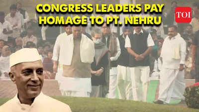 Pandit Nehru birth anniversary: Congress leaders pay floral tribute to former PM at Shanti Van