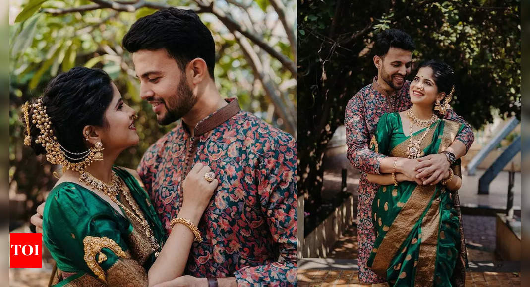 Prajaktta Mali Looks Magical In Blue Saree And White Halter Neck Blouse