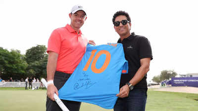 Watch: Sachin Tendulkar gifts golf superstar Rory McIlroy signed India jersey and stump