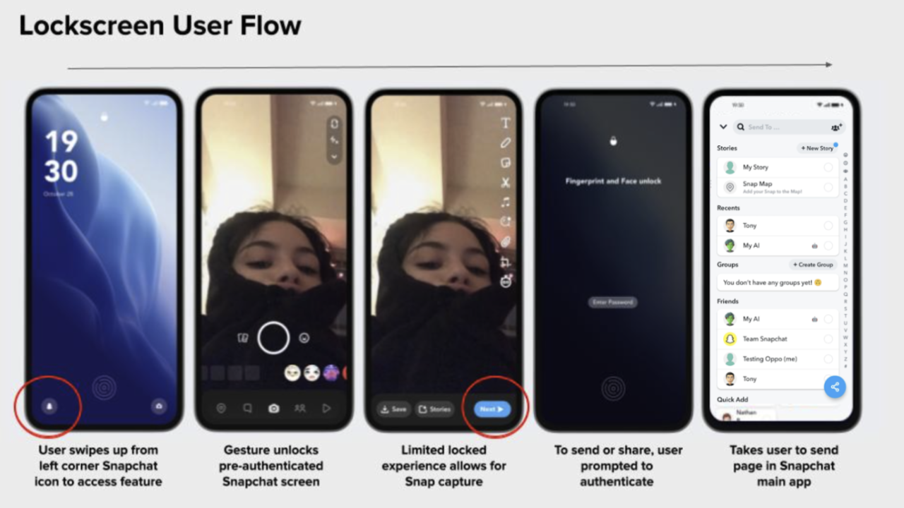 Acceso directo a la pantalla de bloqueo de Snapchat: los teléfonos Oppo vendrán con un acceso directo a la pantalla de bloqueo de Snapchat con ColorOS 14