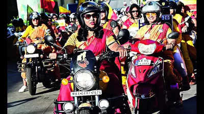 Women on bikes rally to 'save Kannada'