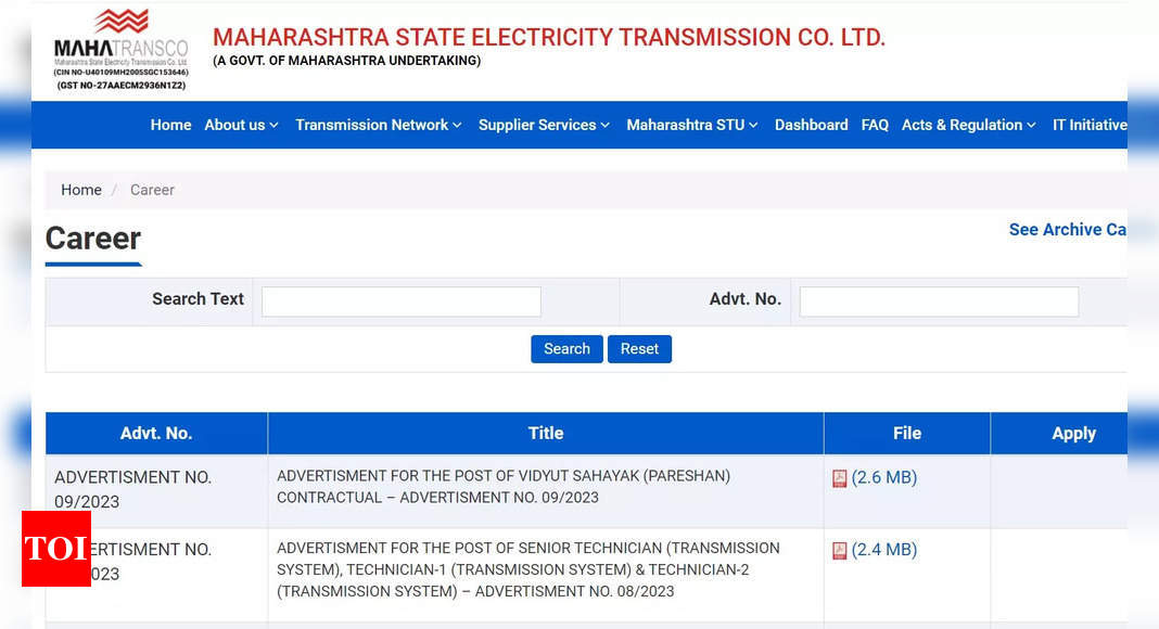 MAHATRANSCO Recruitment 2023: Registration for Technician, Electrical Assistant begins today, apply for 2541 vacancies at mahatransco.in