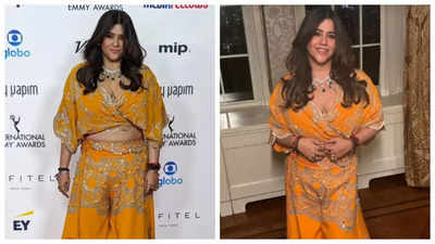 International Emmy Awards: Ektaa Kapoor adds a pop of colour to the red carpet in a fusion ethnic ensemble