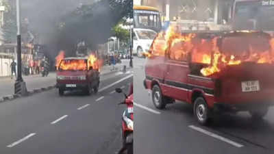 Watch: Burning Maruti Suzuki Omni in self-driving mode, driver escapes narrowly