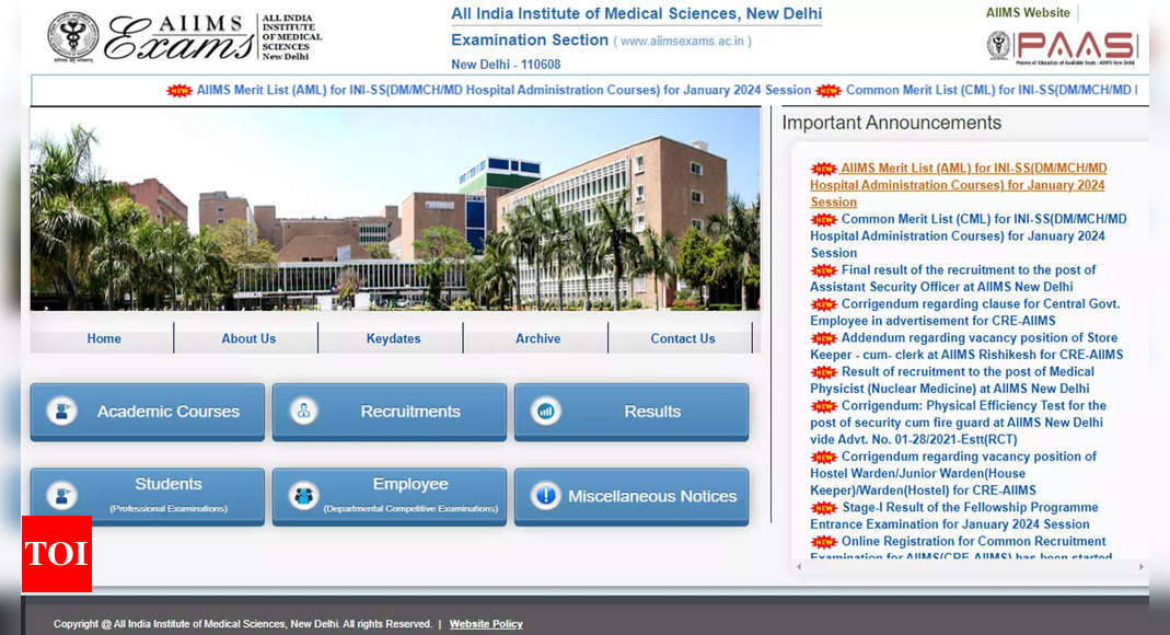 AIIMS INI SS Result: January 2024 Merit Lists Released for Institute Allocation |