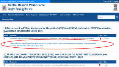 CRPF Admit Card 2023 for ASI Steno, HCM Skill Test released on crpf.gov.in; Download here