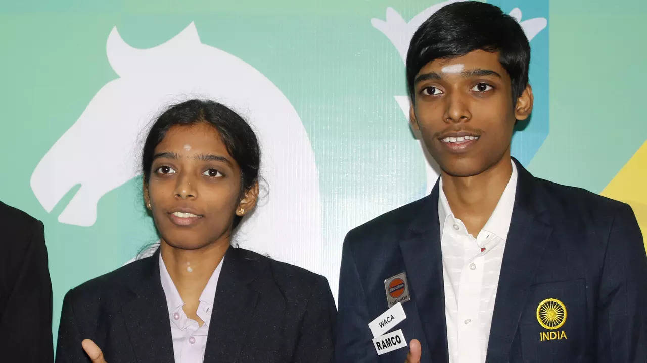 Indian chess prodigy Rameshbabu Praggnanandhaa smiles as his