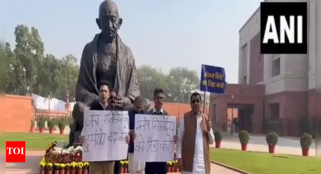 AAP MPs stage protest in Parliament against alleged misuse of Central ...