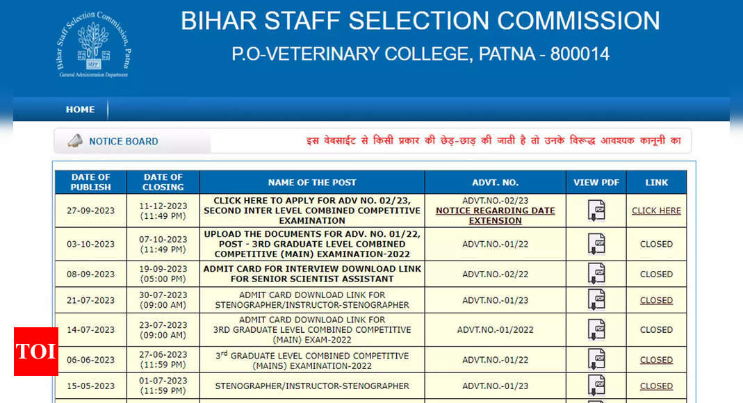 bssc-extends-deadlines-for-bihar-s-12-199-inter-level-government-job-recruitment-2023-times-of-india