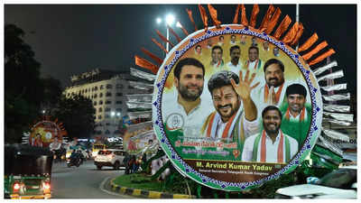 Hyderabad plastered with posters of Revanth Reddy ahead of his swearing-in as Telangana CM