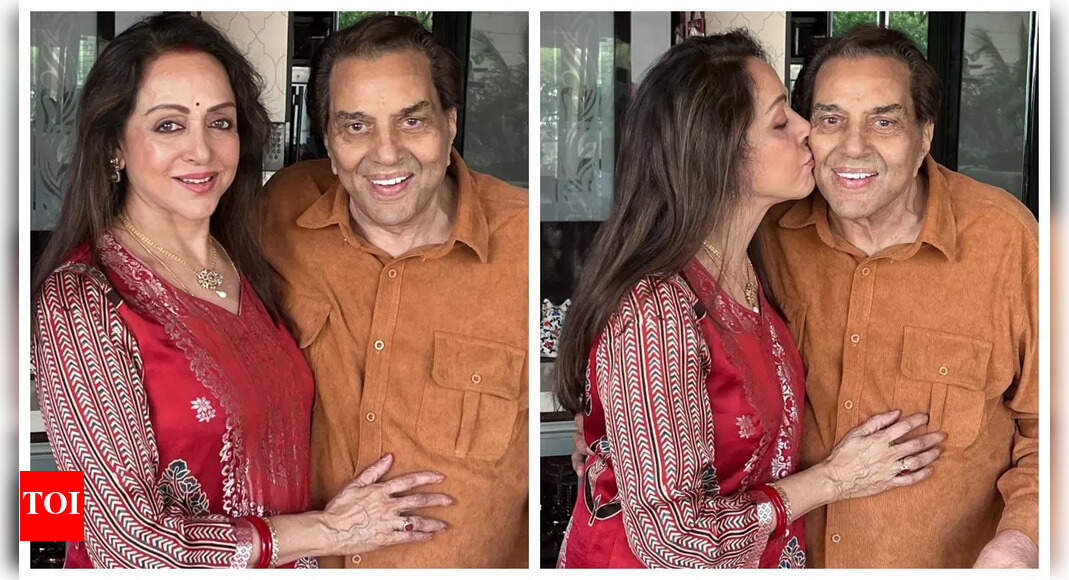 Hema Malini plants a kiss on hubby Dharmendra’s cheek during his 88th birthday celebrations | Hindi Movie News – Times of India