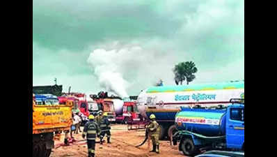 LPG leaks from five tanker trucks as wall collapses on them