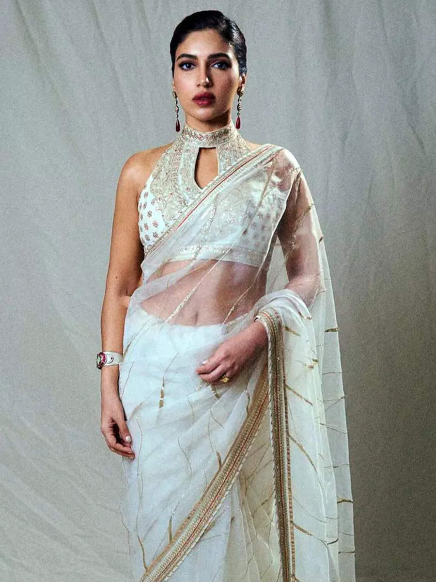 Bhumi Pednekar Stuns In A Striking Pearl White Saree, Embodying Grace 